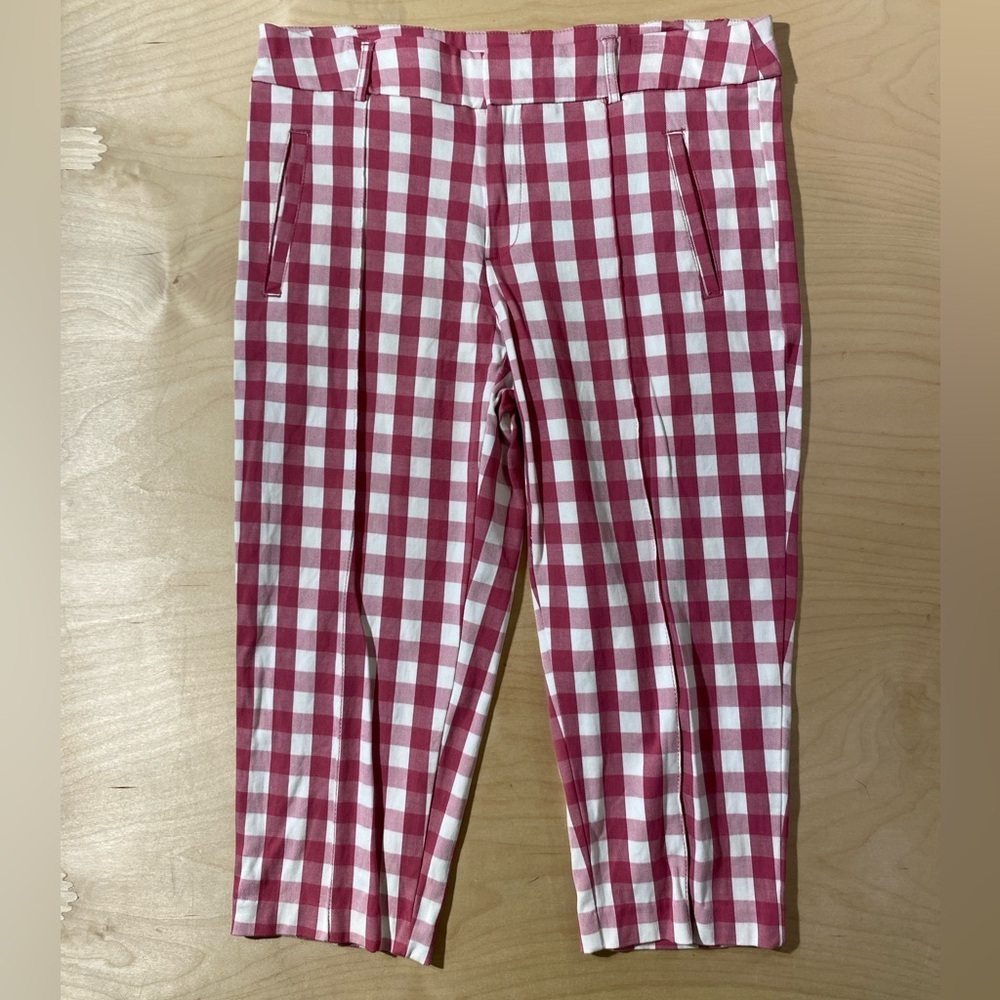 Time and Tru Pink and White Gingham Pull-On Capri Pants 12 (QU)